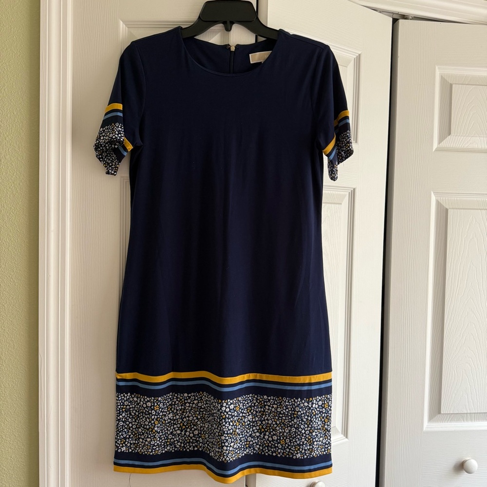 Michael Michael Kors Women’s Navy Yellow Floral Short Sleeve Shift Dress
